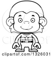 Lineart Clipart Of A Cartoon Black And White Happy Monkey Super Hero Royalty Free Outline Vector Illustration