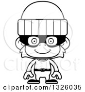 Lineart Clipart Of A Cartoon Black And White Happy Monkey Robber Royalty Free Outline Vector Illustration