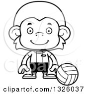 Lineart Clipart Of A Cartoon Black And White Happy Monkey Volleyball Player Royalty Free Outline Vector Illustration