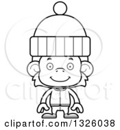 Poster, Art Print Of Cartoon Black And White Happy Monkey In Winter Clothes