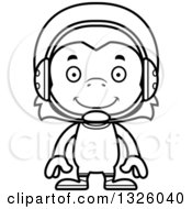 Lineart Clipart Of A Cartoon Black And White Happy Monkey Wrestler Royalty Free Outline Vector Illustration