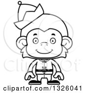 Lineart Clipart Of A Cartoon Black And White Happy Monkey Christmas Elf Royalty Free Outline Vector Illustration