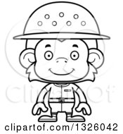 Lineart Clipart Of A Cartoon Black And White Happy Monkey Zookeeper Royalty Free Outline Vector Illustration