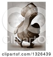 Clipart Of A 3d Dodo Bird Walking To The Left In Distressed Sepia Royalty Free Illustration
