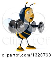 Clipart Of A 3d Happy Business Bee Facing Right Working Out Doing Lateral Raises With Dumbbells Royalty Free Illustration