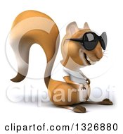 3d Casual Squirrel Wearing A White T Shirt And Sunglasses Facing Right