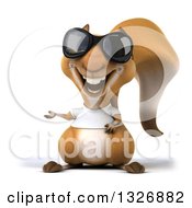 3d Casual Squirrel Wearing A White T Shirt And Sunglasses And Presenting