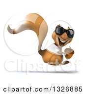 3d Casual Squirrel Wearing A White T Shirt And Sunglasses Facing Right And Hopping With An Acorn
