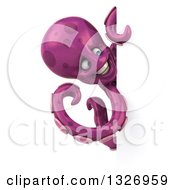 Clipart Of A 3d Purple Octopus Smiling Around A Sign Royalty Free Illustration by Julos