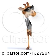 Clipart Of A 3d Business Giraffe Wearing Sunglasses And Looking Around A Sign Royalty Free Illustration by Julos