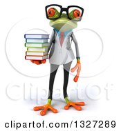Clipart Of A 3d Bespectacled Green Doctor Springer Frog Holding A Stack Of Books Royalty Free Illustration