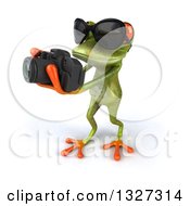 Clipart Of A 3d High View Of A Green Springer Frog Facing Slightly Left Wearing Sunglasses And Taking Pictures With A Camera Royalty Free Illustration