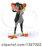 Clipart Of A 3d Green Business Springer Frog Taking Pictures Royalty Free Illustration