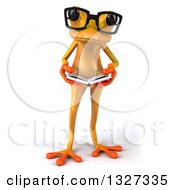 Clipart Of A 3d Bespectacled Yellow Springer Frog Reading A Book Royalty Free Illustration by Julos