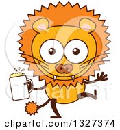 Poster, Art Print Of Cartoon Male Lion Dancing With Beer