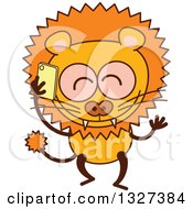 Poster, Art Print Of Cartoon Male Lion Talking On A Smart Phone