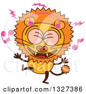 Poster, Art Print Of Cartoon Male Lion Singing And Dancing To Music