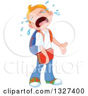 Poster, Art Print Of Cartoon Caucasian School Boy Crying When He Has To Go Back To School