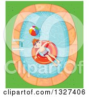 Poster, Art Print Of Happy Red Haired White Boy Floating In An Inner Tube In A Swimming Pool