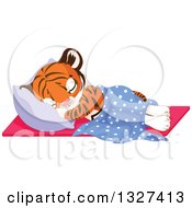 Poster, Art Print Of Cute Baby Tiger Cub Sleeping Against A Pillow