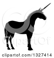 Poster, Art Print Of Black Silhouetted Unicorn In Profile Facing Right