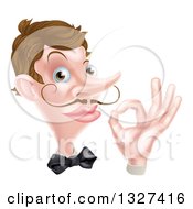Cartoon Caucasian Male Waiter With A Curling Mustache Gesturing Ok Face And Hand Only