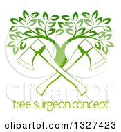 Clipart Of Gradient Green Crossed Axes And A Tree Over Sample Text Royalty Free Vector Illustration by AtStockIllustration