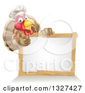 Poster, Art Print Of Pleased Turkey Bird Chef Giving A Thumb Up Above A Blank White Sign