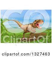 Poster, Art Print Of 3d Roaring Vicious Tyrannosaurus Rex Dinosaur In A Landscape