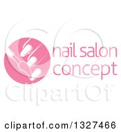 Clipart Of A White Brush Painting Finger Nails In A Pink Circle Next To Sample Text Royalty Free Vector Illustration by AtStockIllustration