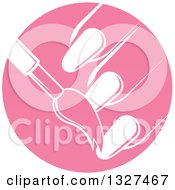 Clipart Of A White Brush Painting Finger Nails In A Pink Circle Royalty Free Vector Illustration by AtStockIllustration