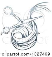 Clipart Of Blue Gradient Scissors Cutting Hair Royalty Free Vector Illustration