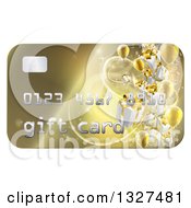 3d Gold Gift Card With Presents And Balloons
