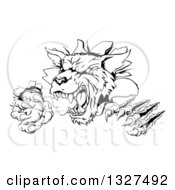 Poster, Art Print Of Black And White Ferocious Wolf Slashing And Breaking Through A Wall 2