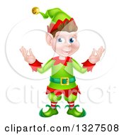 Poster, Art Print Of Welcoming Young Brunette White Male Christmas Elf