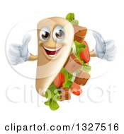 Poster, Art Print Of Cartoon Souvlaki Kebab Sandwich Mascot Giving Two Thumbs Up