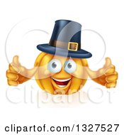 Clipart Of A Pleased Thanksgiving Pumpkin Character Wearing A Pilgrim Hat And Giving Two Thumbs Up 2 Royalty Free Vector Illustration by AtStockIllustration