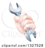 Clipart Of A Cartoon Caucasian Hand Gripping A Wrench Royalty Free Vector Illustration