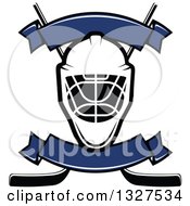 Poster, Art Print Of Ice Hockey Mask Over Crossed Sticks With Blank Blue Banners