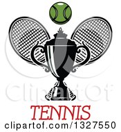Poster, Art Print Of Crossed Tennis Rackets With A Ball And Trophy Over Text