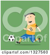 Poster, Art Print Of Flat Design White Male Soccer Player In Action Over Green