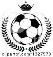 Poster, Art Print Of Black And White Crown Over A Soccer Ball And Laurel Wreath With A Green Dot