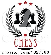 Poster, Art Print Of Chess Knight And Pawn Pieces In A Star And Laurel Wreath Over Text