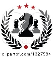 Clipart Of A Chess Knight And Pawn Pieces In A Star And Laurel Wreath Royalty Free Vector Illustration
