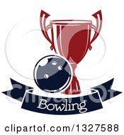 Clipart Of A Navy Blue And Red Bowling Ball And Trophy Over A Banner Royalty Free Vector Illustration