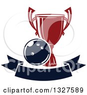 Clipart Of A Navy Blue And Red Bowling Ball And Trophy Over A Blank Banner Royalty Free Vector Illustration