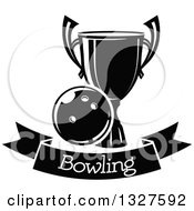 Clipart Of A Black And White Bowling Ball And Trophy Over A Banner Royalty Free Vector Illustration