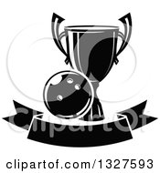 Poster, Art Print Of Black And White Bowling Ball And Trophy Over A Blank Banner