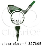 Clipart Of A Golf Club Against A Ball On A Tee Royalty Free Vector Illustration