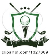 Poster, Art Print Of Golf Ball On A Tee In A Shield Over Crossed Clubs And A Blank Ribbon Banner